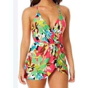 Anne Cole Sz 6 Swimsuit Tropical V-neck Swim dress One-Piece Resortwear Beach